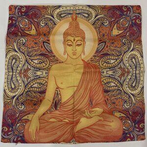 Buddha Decor Throw Pillow Cover 17.5" Square Meditation Zip Cushion Case NEW